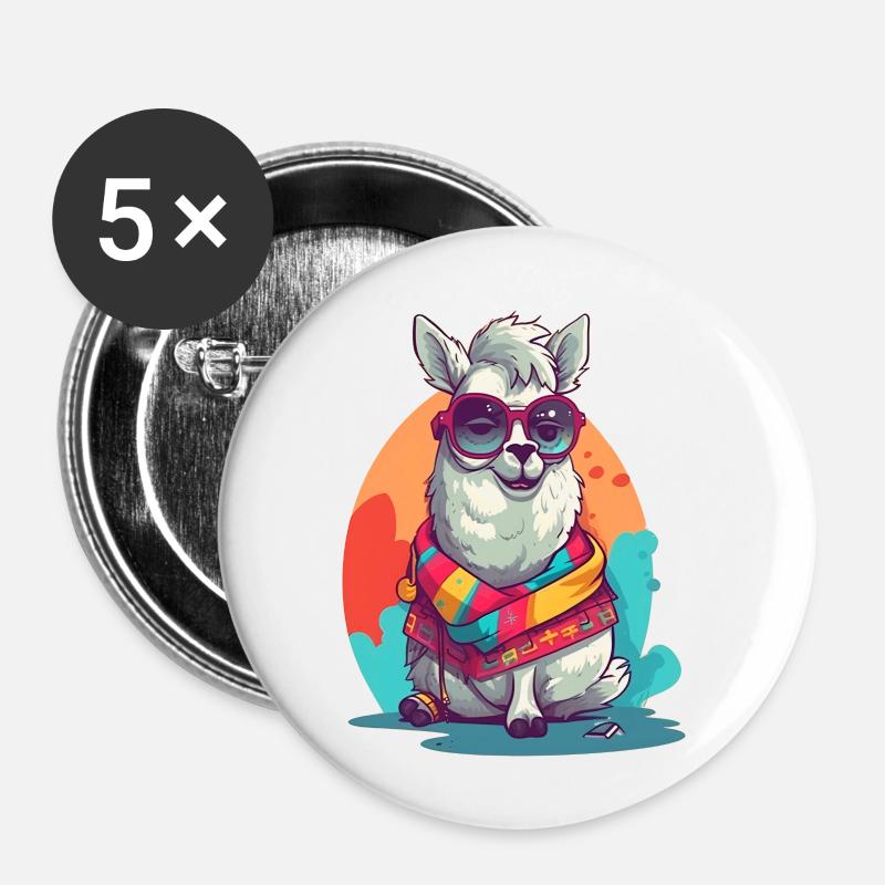 Pas de drame, juste du lama ! - Lot de 5 petits badges (25 mm) - blanc