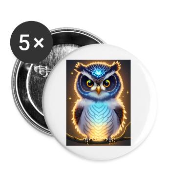 Süße Eule mit leichtender neon Aura & großen Augen - Buttons klein 25 mm (5er Pack) - Weiß - Vorne