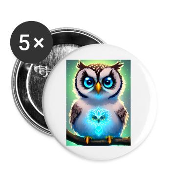 Süße Eule mit leichtender neon Aura & großen Augen - Buttons klein 25 mm (5er Pack) - Weiß - Vorne