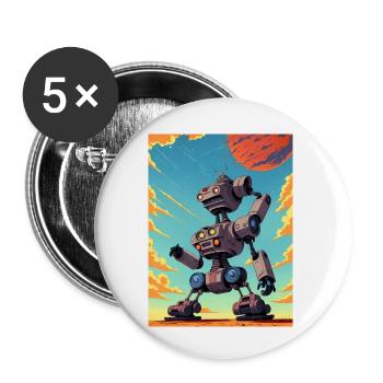 50er Jahre Cartoon - Verrückter Roboter - Sci-Fi - Buttons klein 25 mm (5er Pack) - Weiß - Vorne