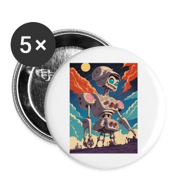 50er Jahre Cartoon - Crazy Roboter - Sci-Fi - Buttons klein 25 mm (5er Pack) - Weiß - Vorne