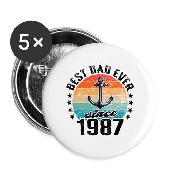 Bester Papa der Welt seit 1987 Vatertag - Buttons klein 25 mm (5er Pack) - Weiß - Vorne