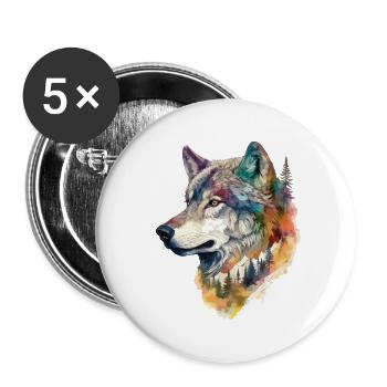 Wolf Wolfskopf Natur Wildnis Wald Bäume Kunst - Buttons klein 25 mm (5er Pack) - Weiß - Vorne