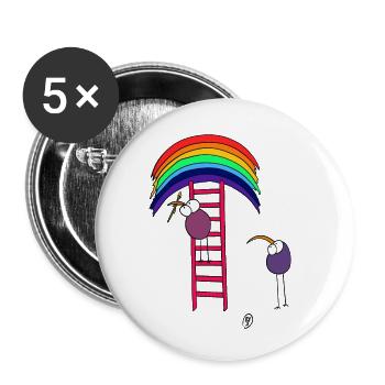Oiseaux avec arcs-en-ciel - Lot de 5 petits badges (25 mm) - blanc - Devant