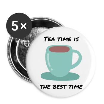 Tea Time ist beste Zeit Heißer Tee - Buttons klein 25 mm (5er Pack) - Weiß - Vorne