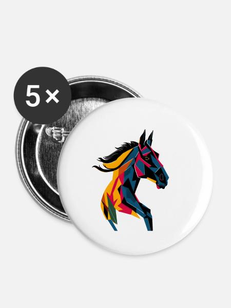 Geometrisches Pferd - Buttons klein 25 mm (5er Pack) - Weiß