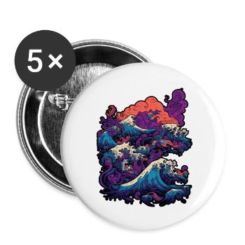 Tsunami wave japanese art, low colour palette - Buttons small 1''/25 mm (5-pack) - white - Front