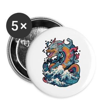 Chinese dragon emerging from water - Lot de 5 petits badges (25 mm) - blanc - Devant