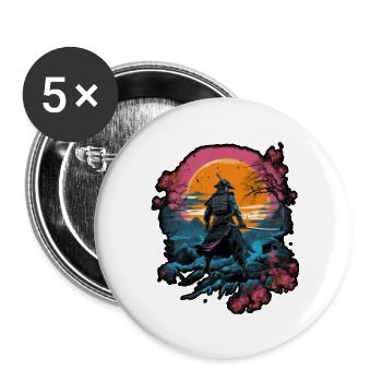 Chinese Warrior emerging from sunset, vector - Lot de 5 petits badges (25 mm) - blanc - Devant