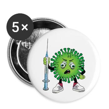 Virus with syringe - Buttons small 1''/25 mm (5-pack) - white - Front