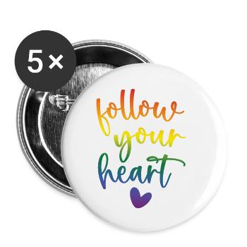 Pride Month - Folge deinem Herzen - Buttons klein 25 mm (5er Pack) - Weiß - Vorne