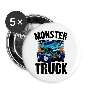 monster truck - Lot de 5 petits badges (25 mm) - blanc - Devant