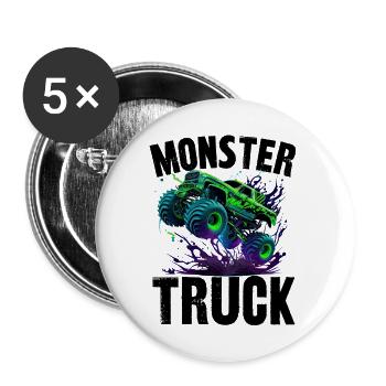 monster truck - Lot de 5 petits badges (25 mm) - blanc - Devant