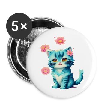 A playful cat with flowery dreams - Buttons small 1''/25 mm (5-pack) - white - Front