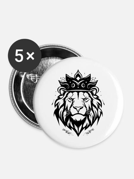 Löwe Löwenkopf Raubtier - Buttons klein 25 mm (5er Pack) - Weiß