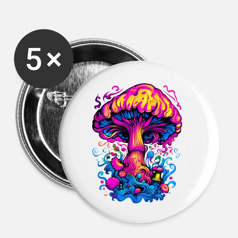 Psychedelischer Pilz - Buttons klein 25 mm (5er Pack) - Weiß