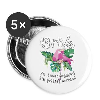 Mariée amoureuse de flamants roses, fiancée je me marie - Lot de 5 petits badges (25 mm) - blanc - Devant