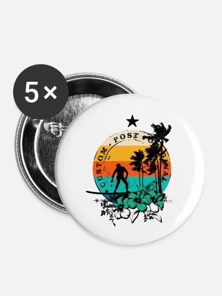 Retro-Surfen - Buttons klein 25 mm (5er Pack) - Weiß