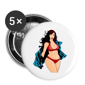 Bikini Girl Farbe - Buttons klein 25 mm (5er Pack) - Weiß - Vorne