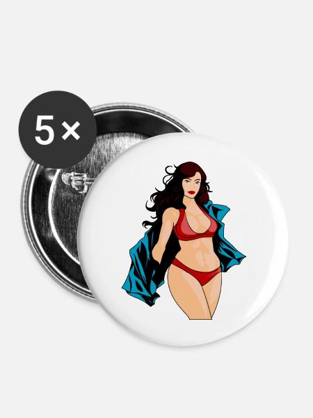Bikini Girl Farbe - Buttons klein 25 mm (5er Pack) - Weiß