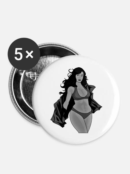 Bikini Girl S/W - Buttons klein 25 mm (5er Pack) - Weiß
