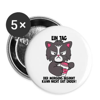Katze Kaffee Morgenmuffel Faul Spruch Geschenk - Buttons klein 25 mm (5er Pack) - Weiß - Vorne