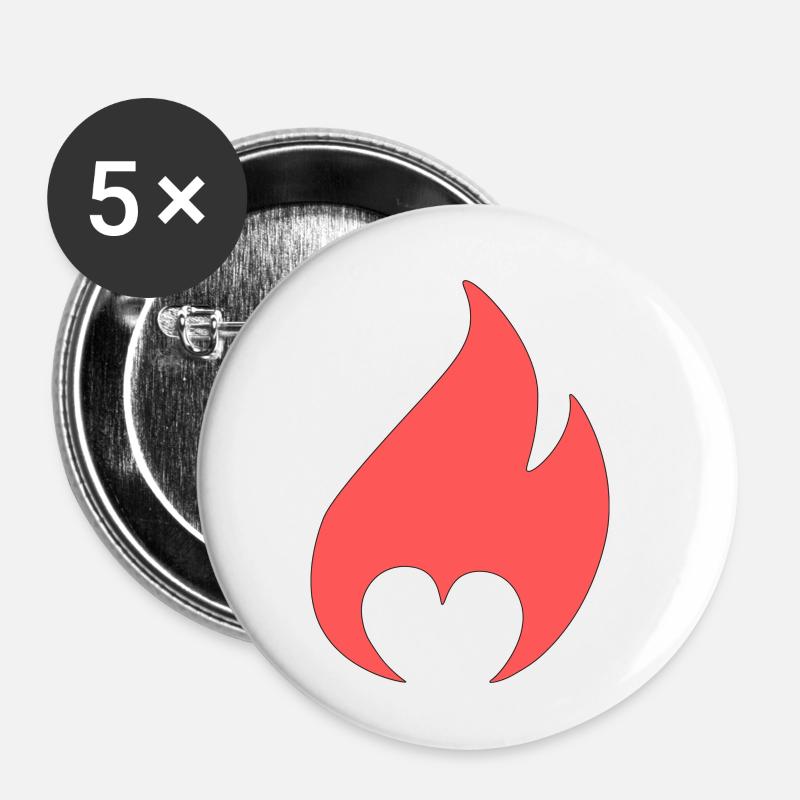 Flamme med hjerte - Buttons/Badges lille, 25 mm (5-pack) - hvid