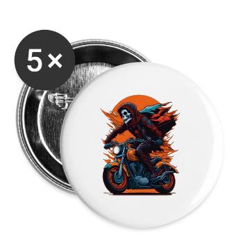 Skelett auf Motorrad Biker - Buttons klein 25 mm (5er Pack) - Weiß - Vorne