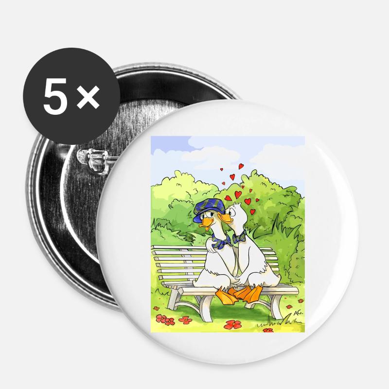 Canards dans le parc - Lot de 5 petits badges (25 mm) - blanc