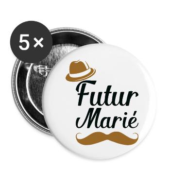 Futur Marié Enterrement Vie vintage moustache - Lot de 5 petits badges (25 mm) - blanc - Devant