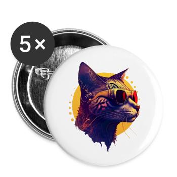 Cooler Katzenkopf - Buttons klein 25 mm (5er Pack) - Weiß - Vorne
