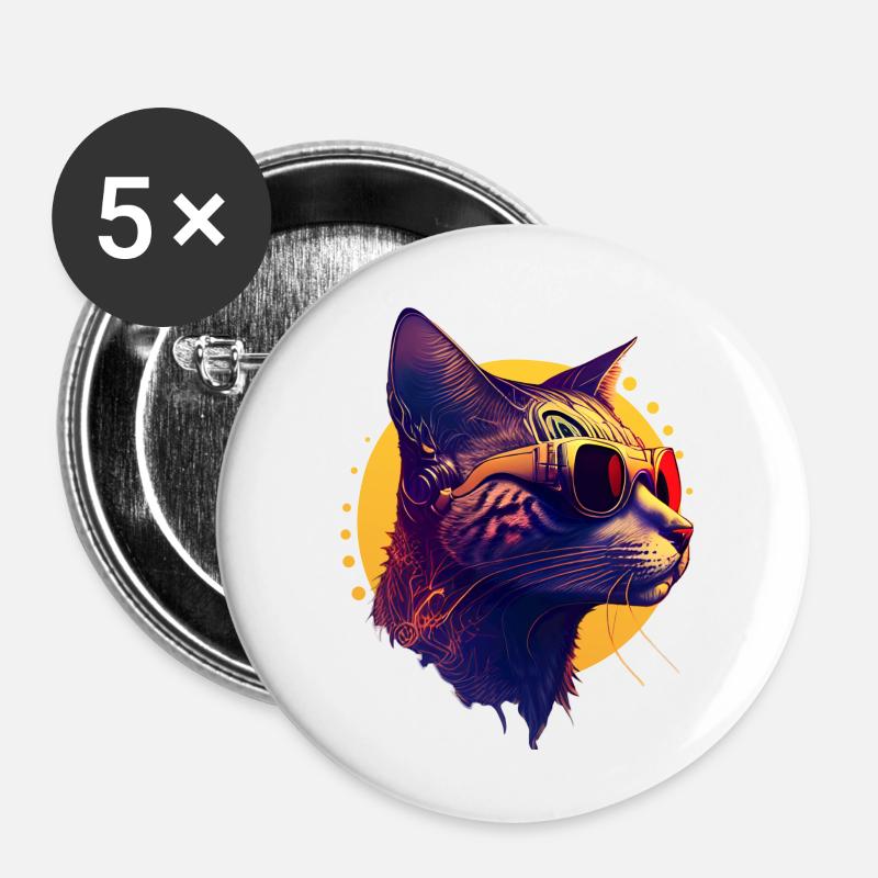 Cooler Katzenkopf - Buttons klein 25 mm (5er Pack) - Weiß