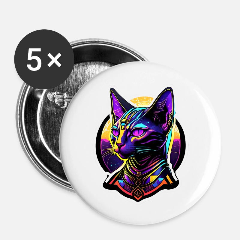 Egypt Cat Psychedelic II - Buttons small 1''/25 mm (5-pack) - white