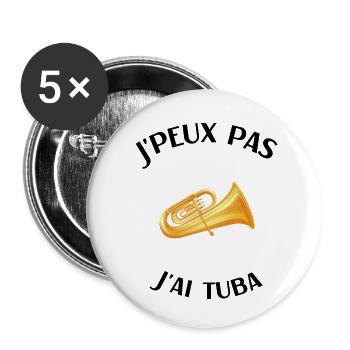 Tuba humour tubiste fanfare homme femme - Lot de 5 petits badges (25 mm) - blanc - Devant
