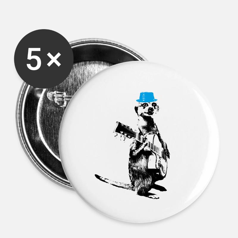 Meerkat Guitarplayer White BG Cyan Hat - Buttons small 1''/25 mm (5-pack) - white