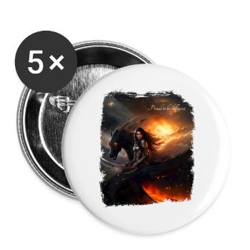 Guerrière et son dragon noir - Lot de 5 petits badges (25 mm) - blanc - Devant