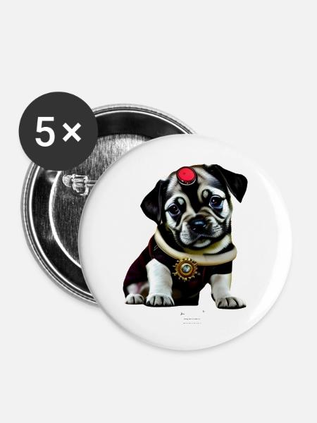 Steampunk - Dog - Buttons klein 25 mm (5er Pack) - Weiß