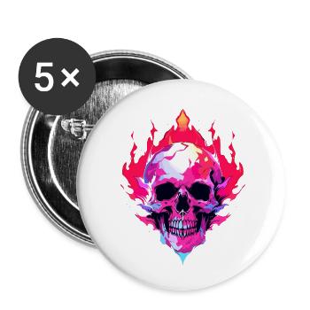 Totenkopf neon - Buttons klein 25 mm (5er Pack) - Weiß - Vorne