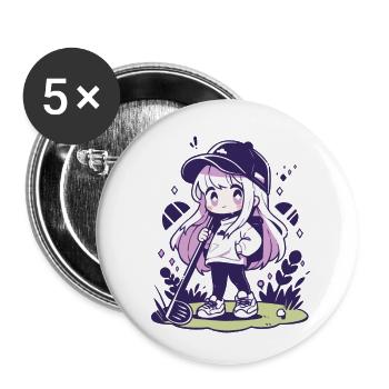 Golf Mädchen Sportliches Golf für Golfliebhaber - Buttons klein 25 mm (5er Pack) - Weiß - Vorne
