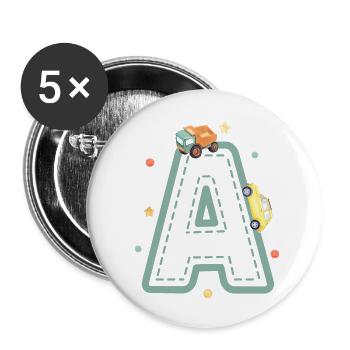 Lettre a véhicule - cadeau enfant personnalisé - Lot de 5 petits badges (25 mm) - blanc - Devant