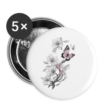 Schmetterling mit blume - Buttons klein 25 mm (5er Pack) - Weiß - Vorne
