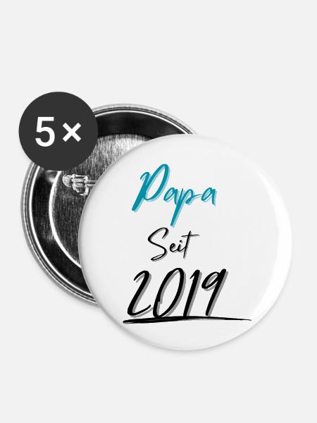 Papa seit 2019 - Buttons klein 25 mm (5er Pack) - Weiß
