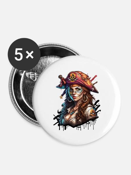 Piratinn - Buttons klein 25 mm (5er Pack) - Weiß