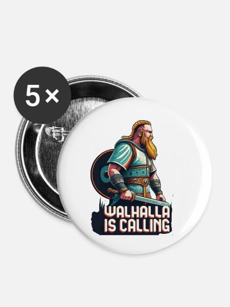 Walhalla ruft - Buttons klein 25 mm (5er Pack) - Weiß