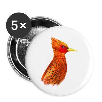 Hand-painted fire-red bird - Buttons small 1''/25 mm (5-pack) - white - Front