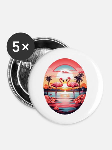 Flamingos - Buttons klein 25 mm (5er Pack) - Weiß