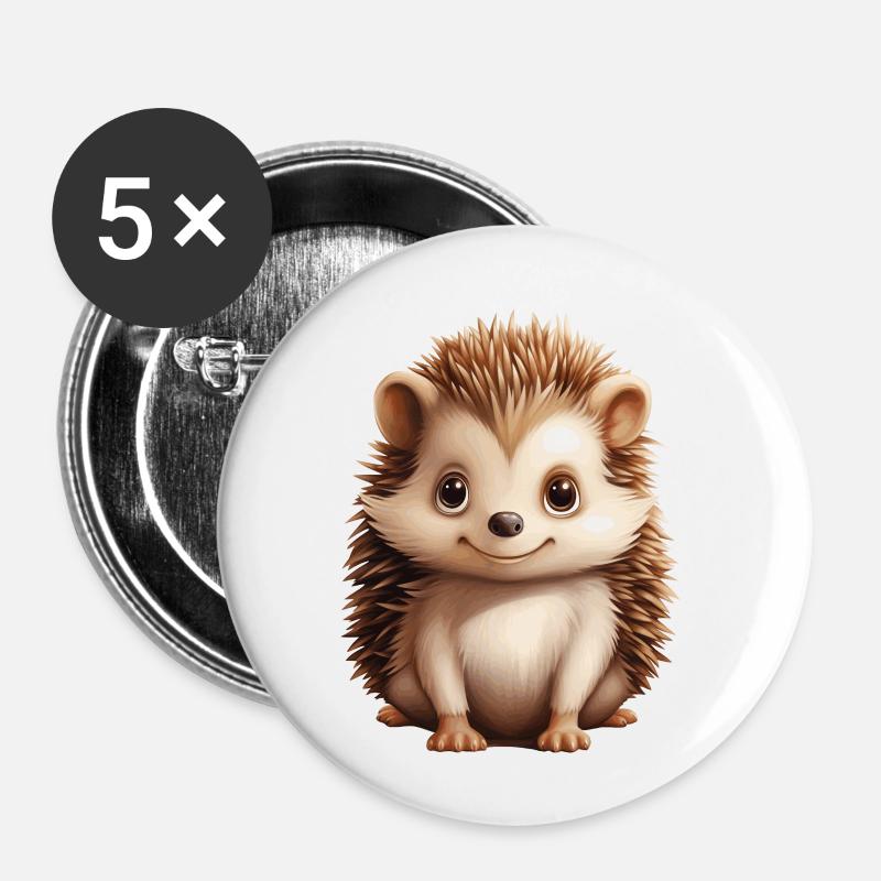 mignon petit hérisson - Lot de 5 petits badges (25 mm) - blanc