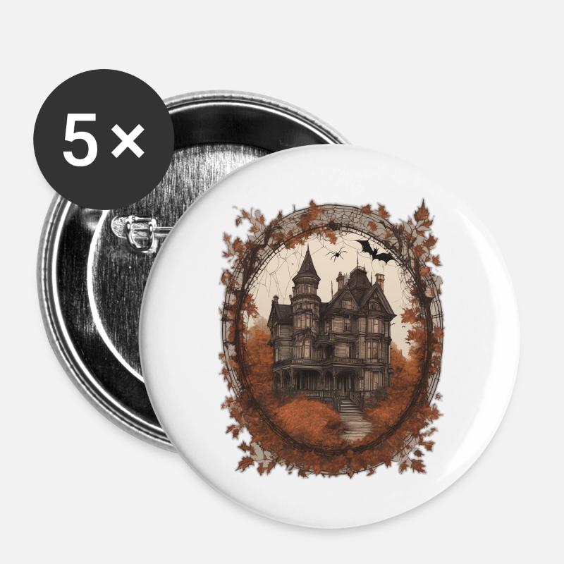 Spukhaus - Buttons klein 25 mm (5er Pack) - Weiß