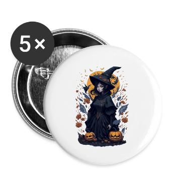 Nuit envoûtante : Sorcière noire d’Halloween - Lot de 5 petits badges (25 mm) - blanc - Devant