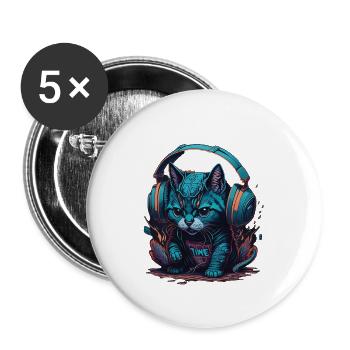 Groovy Beats: Chat coloré avec des écouteurs - Lot de 5 petits badges (25 mm) - blanc - Devant